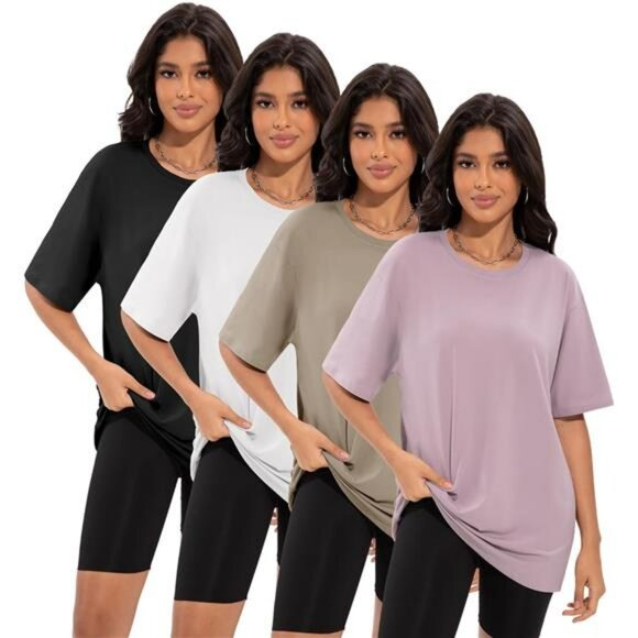 Oversized T Shirt for Women Plus Size Loose Fit Baggy Crew Neck Workout Top - Picture 1 of 7